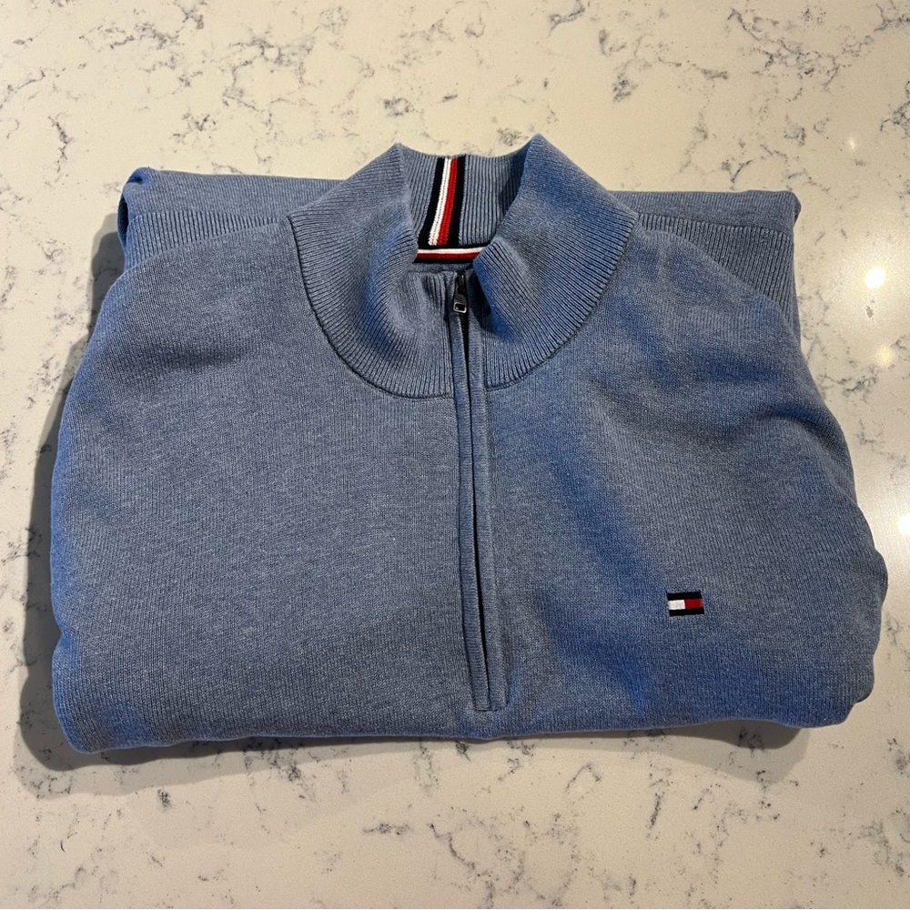 Men's Tommy Hilfiger Combed-Cotton Quarter-Zip Sweater BLUE Size XXXL - Picture 3 of 9